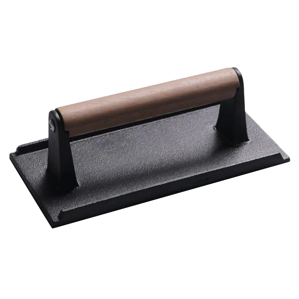 Heavy-duty Sausage Grill Press with Wood Handle Cooking Utensil for Pan Oven