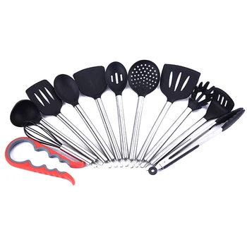 

12Pcs/set Silicone Kitchenwares Non-Stick Cooking Utensils Baking Tools Spatula Spoon Clip Kit with Stainless Steel Handle BV789