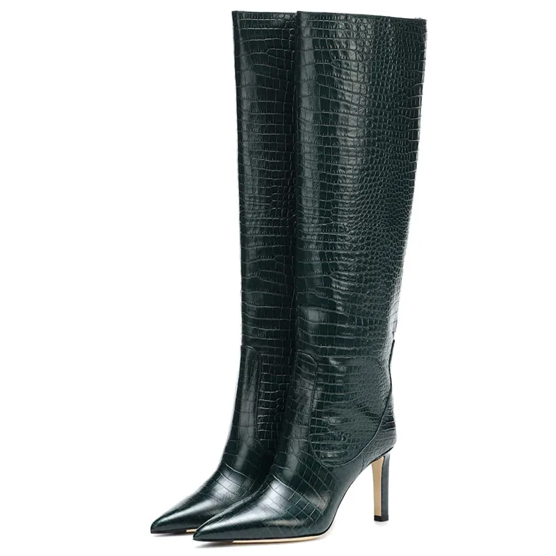 

INS HOT Women knee-high Boots Crocodile pattern +plaid plus size Europe and America online celebrity women's long boots
