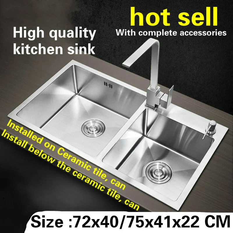 

Tangwu Large high-grade kitchen sink 4 mm thick food-grade 304 stainless steel handmade double groove 72x40/75x41x22 CM