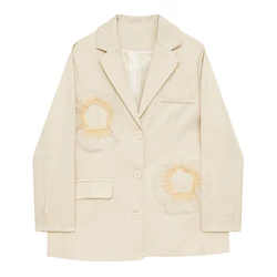 Malha folha de lótus rendas costura damasco terno feminino design sentido solto ternos jaqueta feminina outono inverno nova personalidade moda