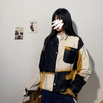 

2020 Spring Autumn Women Men Long Sleeve Print Shirt Cardigan Female Streetwear Hip Hop Harajuku Plus Size Shirt Sunscreen 7906