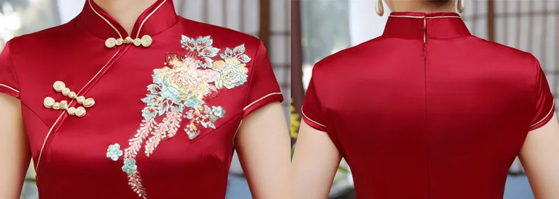 Мода Moedern Cheongsam длинное красное традиционное китайское стильное весеннее платье вечерние платья восточные воротники