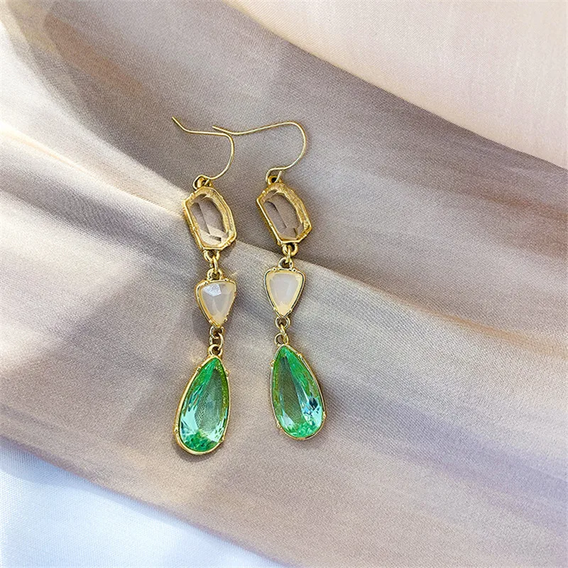 

FYUAN Korean Style Irregular Geometric Dangle Earrings for Women Bijoux Green Water Drop Crystal Earrings Statement Jewelry Gift