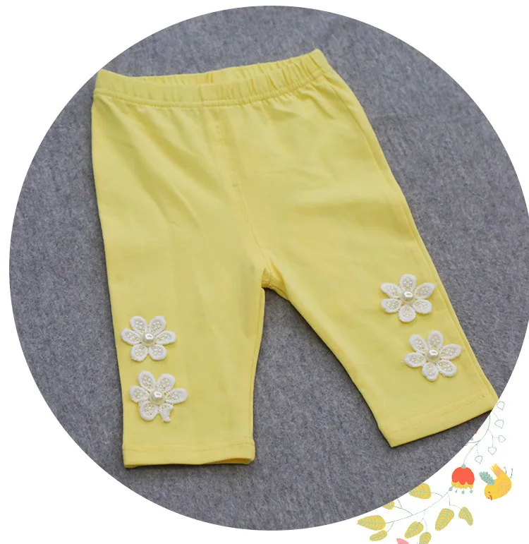 Idea Fish Childrenswear Girls Summer Season New Arrival Cute Versatile Cropped Leggings Two Flower Small Flower 7101