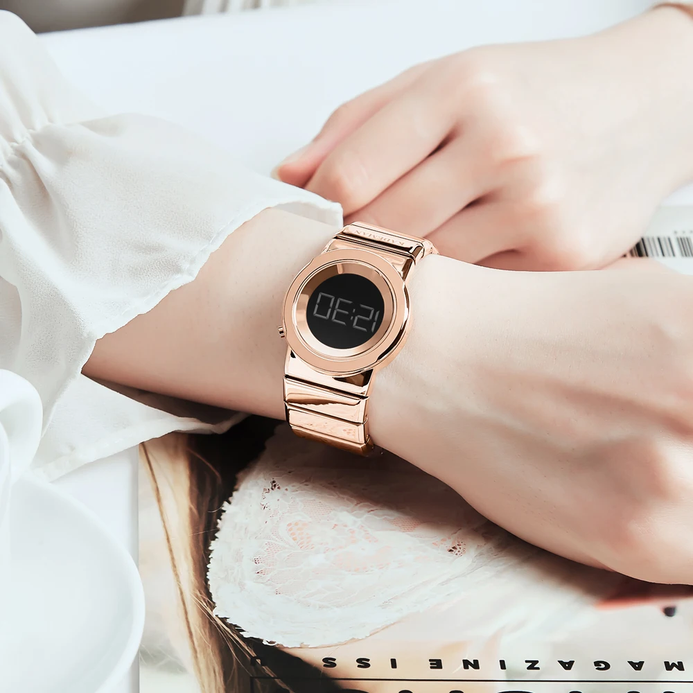 Модные стальные цифровые женские часы от ведущего бренда, Роскошные водонепроницаемые золотые кварцевые часы, женские нарядные часы, женские часы