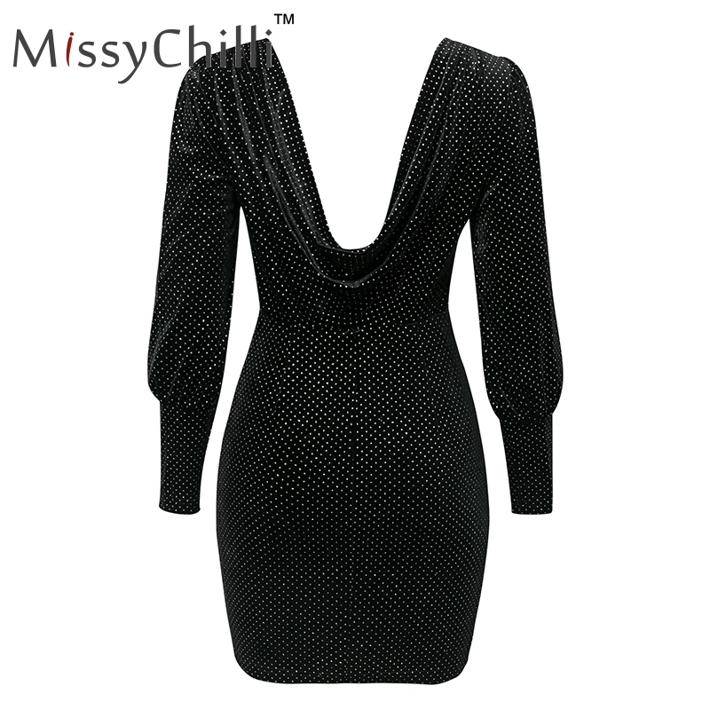 MissyChilli бархатное платье Черное женское осеннее винтажное короткое элегантное платье с открытой спиной Вечерние Клубные женские облегающие мини-платья