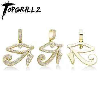 

TOPGRILLZ Eye of Horus Pendant Necklace With Tennis Chain Gold Color Iced Out Cubic Zirconia Hip Hop Rock Fashion Jewelry Gift
