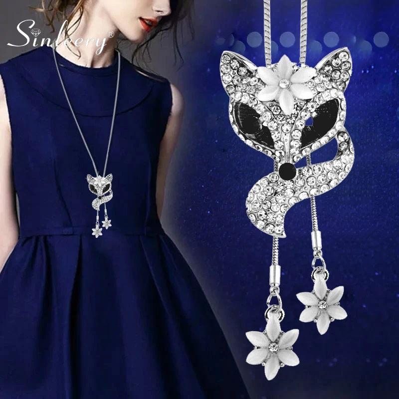 SINLEERY ожерелье с красивой лисой Стразы регулируемая двойная линия Опаловый