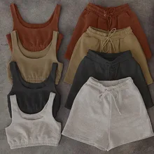 FAKUNTN – ensemble deux pièces haut court et short à cordon de serrage pour femme, vêtements de sport assortis, tenues de loisirs d'été, 2021