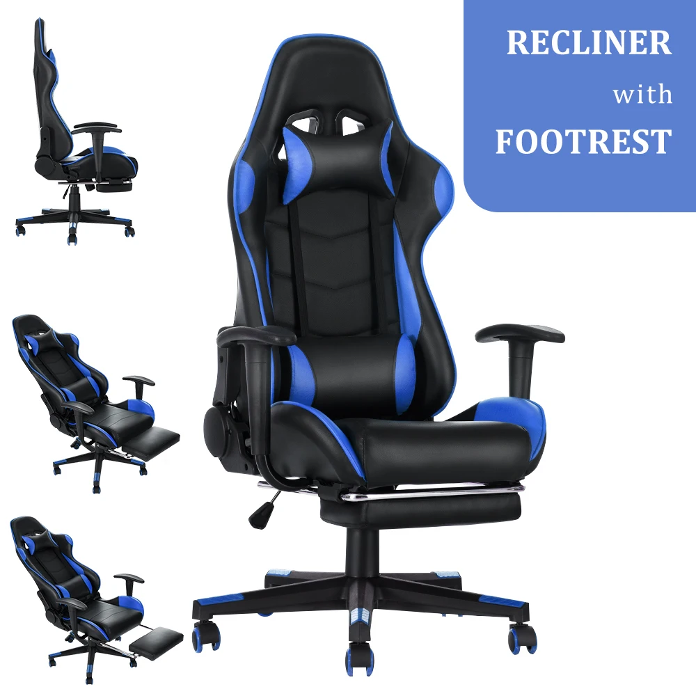 Gaming Sport Chair Swivel Gas Lift Lockable Reclining Chair with 5 Wheels Office Chair Adjustable Seat Height Pu Leather Seater