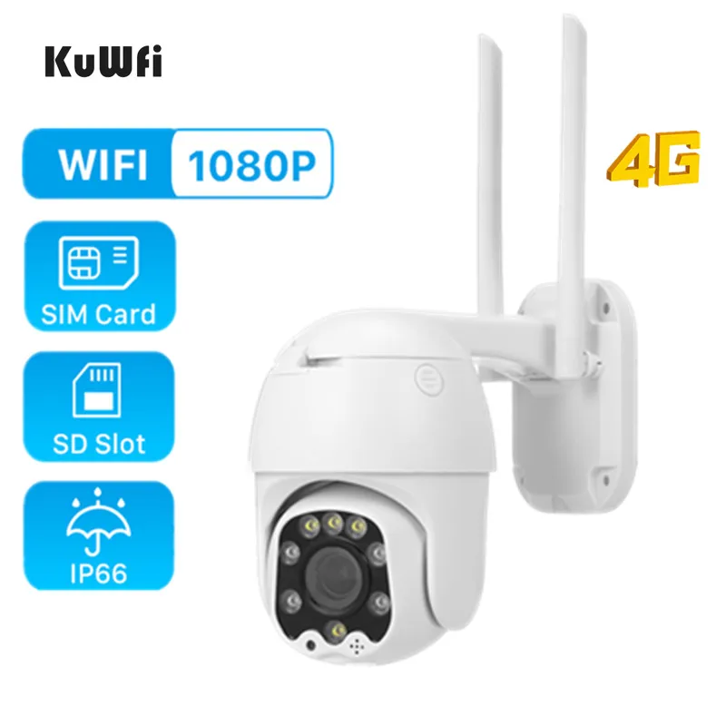 KuWFi 1080P 4G камера с sim-картой PTZ 2. Mp беспроводная Wifi безопасности автофокусом