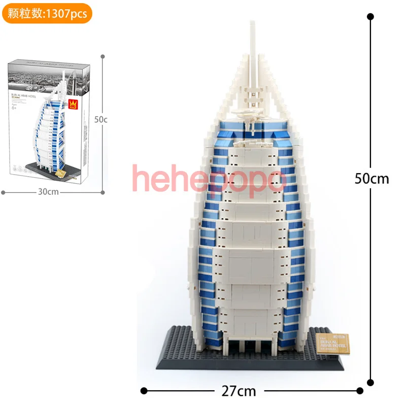 

1307pcs 8018-5220 World Famous Architecture Building Blocks The Burjal Arab Hotel of Dubai Big Size Diy Blocks Toy No Box
