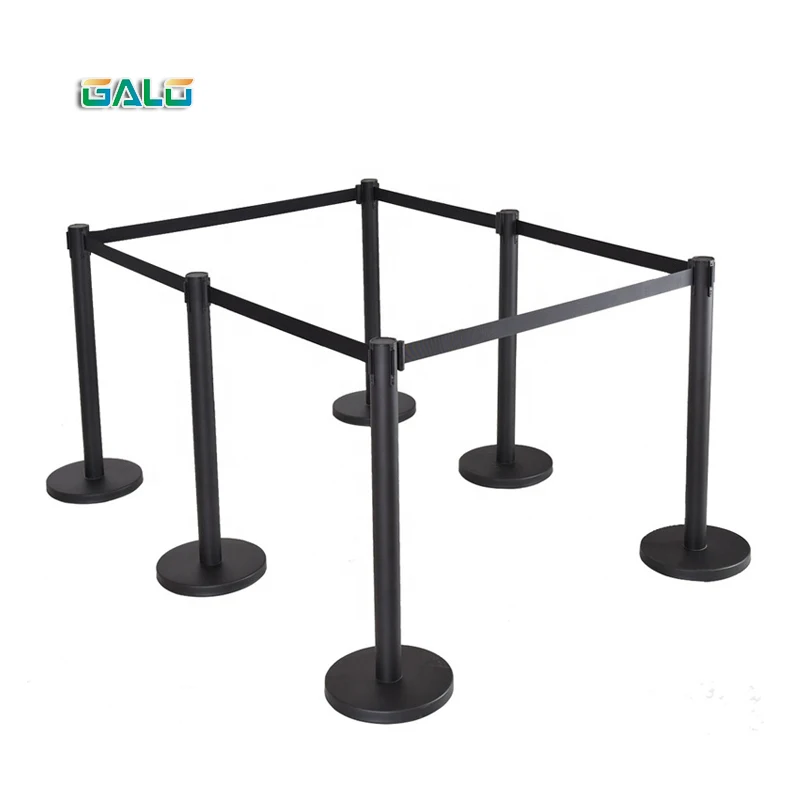 Matte black pillar Retractable Belt Queue pole Barrier Retractable Stanchions for Crowd Control
