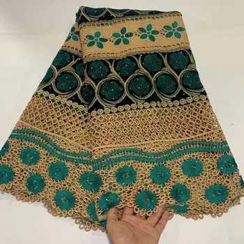 

(5yards/pc) 2020 High quality handcut green African lace fabric soft velvet lace fabric with stones for party dress Wise choice