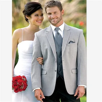

New Classic Men’s Suit Smolking Noivo Terno Slim Fit Easculino Evening Suits For Men Light Grey Groom Tuxedos Two Buttons Grooms