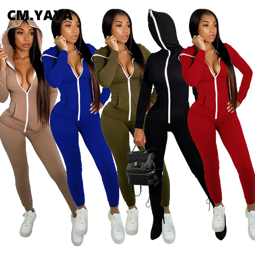 CM.YAYA Activewear Женский комплект с капюшоном на молнии топ штаны для бега спортивный