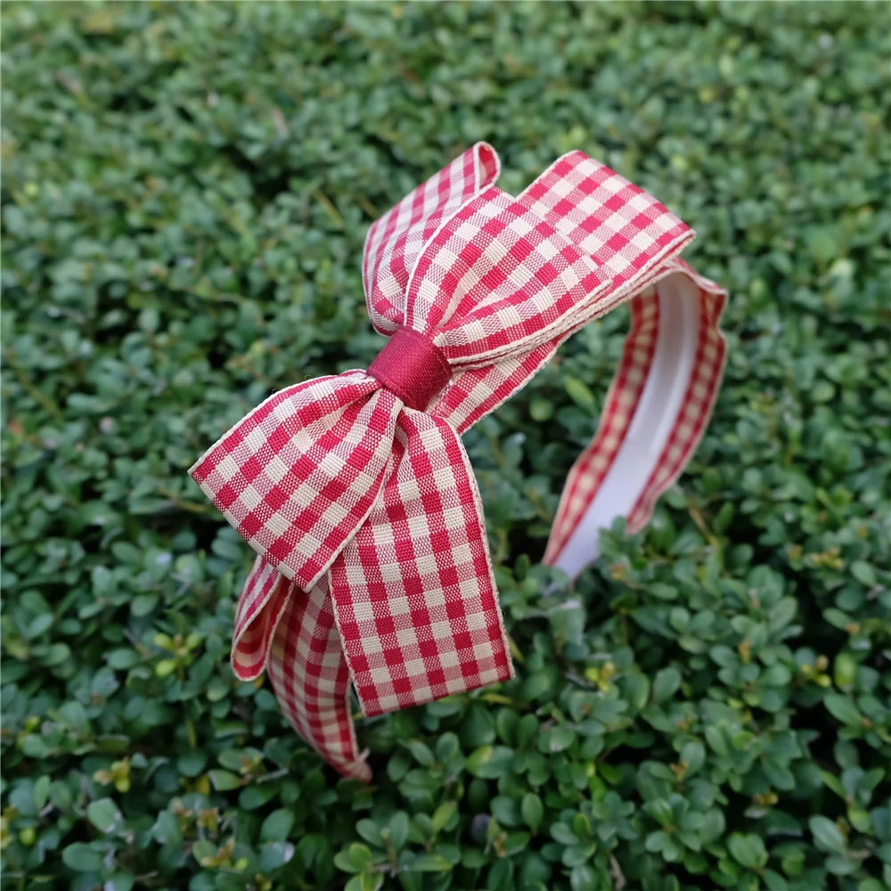 Mädchen Haar Hoops Top Bogen Stirnband Plaid Gestreiften Headwrap Kind Haar Zubehör Kinder Tuch Bowknot Haar bands Mode Headwear – Detail 8