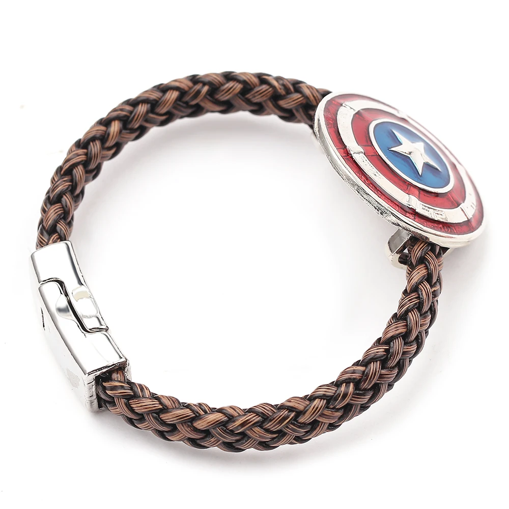 Капитан Америка щит талисманы браслет Мода Фильм Мстители ручная кожаная веревка цепи браслеты и браслеты для мужчин ювелирные изделия