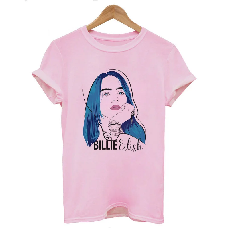 Ваша OEN EYES Billie Eilish Harajuku Fans белая футболка женская Camiseta Mujer футболка Эстетическая уличная футболка - Цвет: 3807-Pink