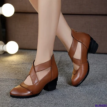 

Nice Vintage Style Cross Straps Handmade Women Shoes Pumps Genuine Leather High Heels Pointed Toe Shoes