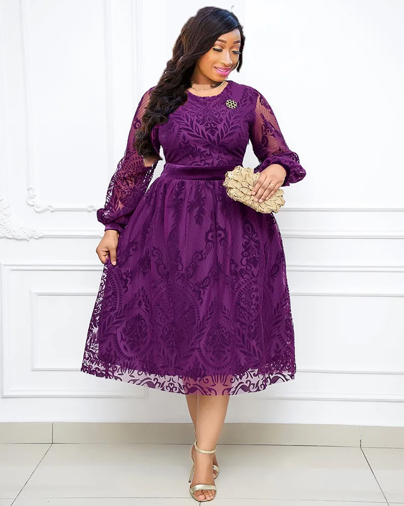 Elegant A Line Dress African Clothes For Women Dashiki African Dress O Neck Lanter Sleeve Party Dresses Retro Plus Size 5XL