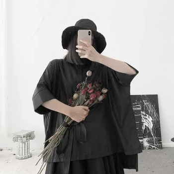 

[] Women White Big Size Blouse New Lapel Three-quarter Batwing Sleeve Loose Fit Shirt Fashion Tide Spring Autumn 2020 19A-a69