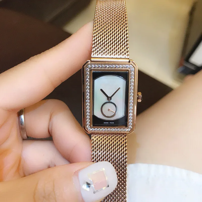 Luxury Brand crystal boy friend Watch nature white grey shell Quartz Wrist watch Women girls rectangle stainless steel band