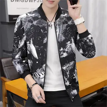 

Men Clothes Bomber Jackets 2019 Spring Japan Black Baseball Jacket Printed Casual Coats Korean Harajuku Version Coat Streetwear