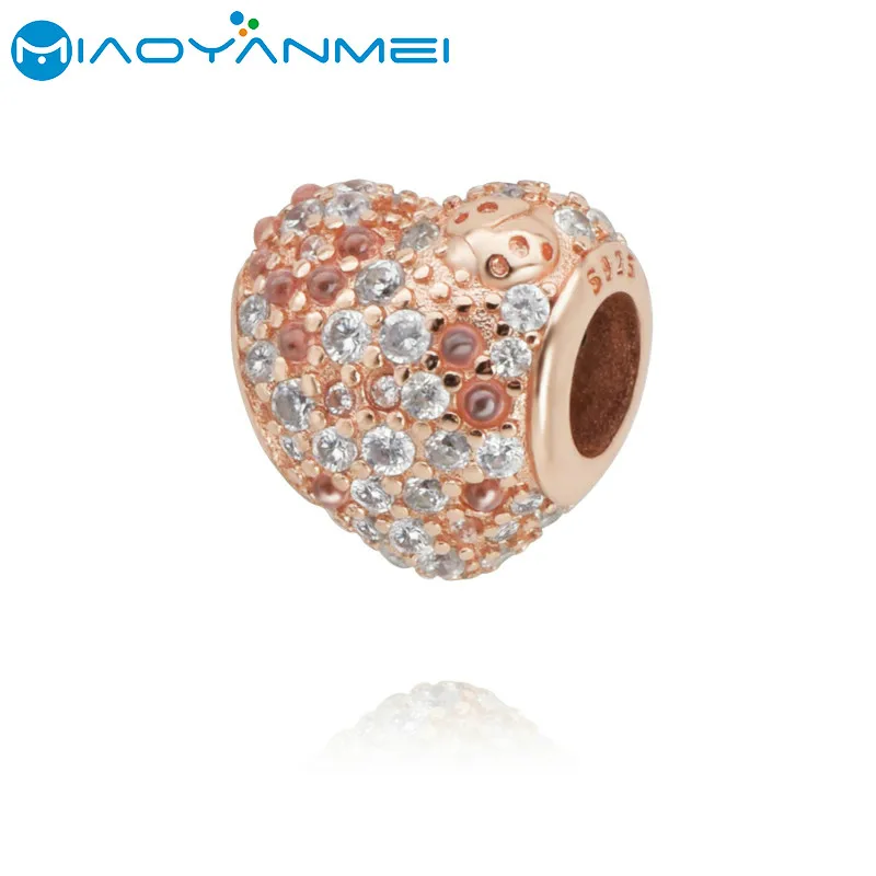 Birthday Gift 925 Sterling Silver Beads Pave Heart Clip Charm Fit Original Pandora Bracelets Women DIY Fashion Jewelry