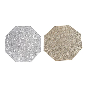 

6 Pcs PVC Placemats Cutout Hangable Mat Octagonal Non Slip Dining Table Mats Coaster Home Table Decoration,Gold+Silver