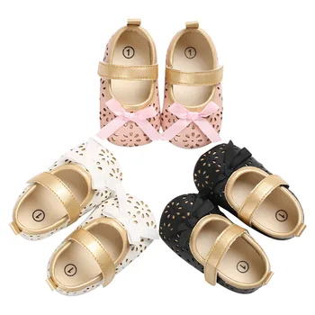 

Brand New Baby First Walkers Infant Newborn Baby Girls Hollow Out Flwer Shoes Breathable Bowknot Princess Anti Slip Cute Shoes