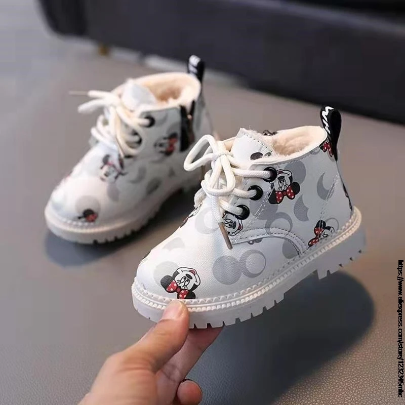 Disney Winter Mickey Mouse Kids Boots For Girls Cotton Child Snow Boots