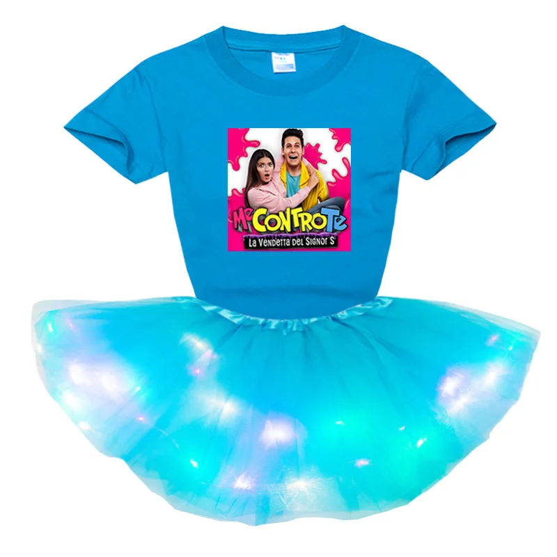 

Girls Clothing Sets 2Pcs Casual Me Contro Te Girls Sets Princess Light LED Tutu Dress+t Shirt 2020 Summer Costume Clothes Cotton