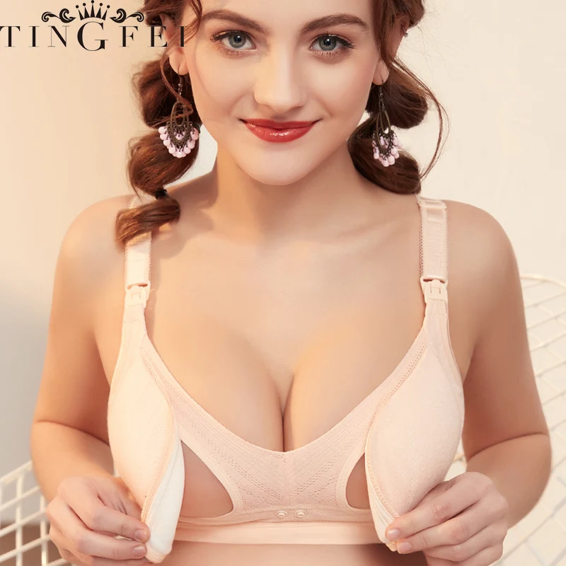 

TINGFEI Pregnant Women Nursing Bra Cotton Spring Summer Maternity Breast Feeding Bras Lace Underwear Wire Free Pregnancy Clothes