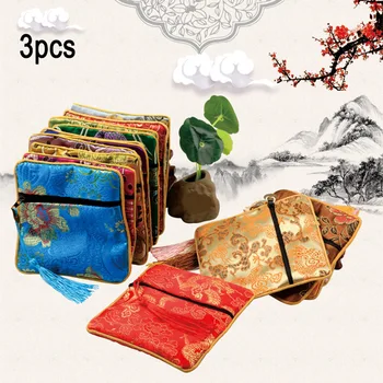 

3Pcs/Set Brocade Coin Cash Purse Wallet Jewelry Storage Pouch Bag with Tassel J9