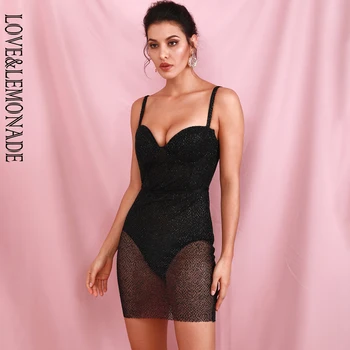 

LOVE&LEMONADE Sexy Black Tube Top Perspective Glitter Glued Bodycon Open Back Party Mini Dress LM82029