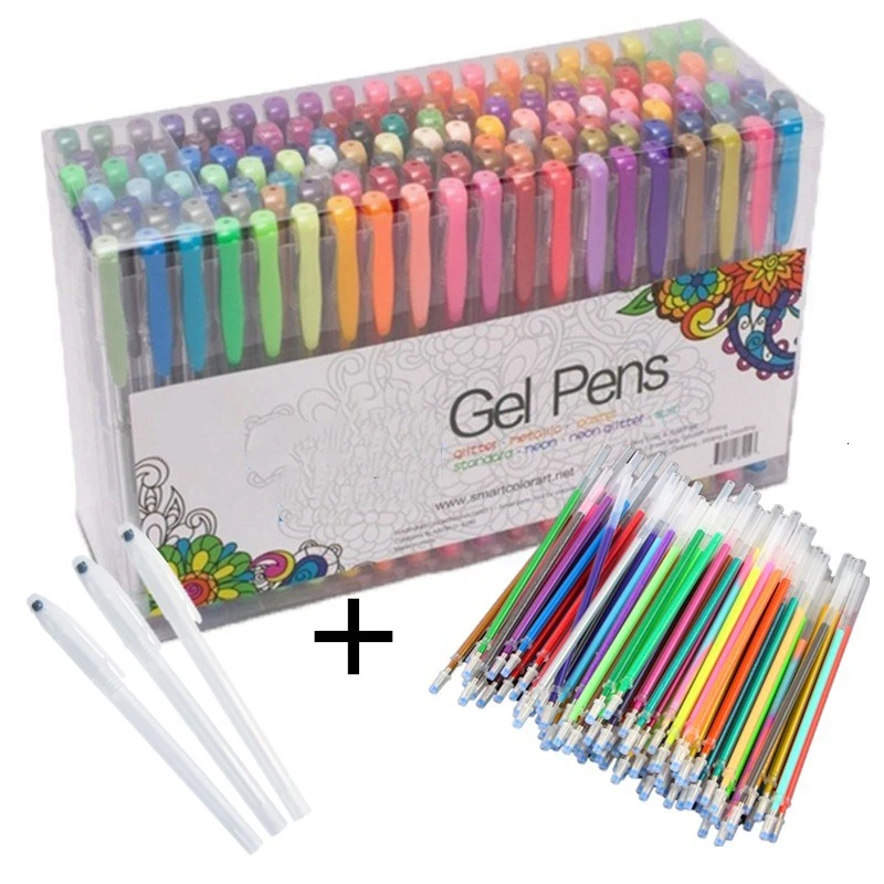 Juego de recarga de plumas de Gel, bolígrafo multicolor, pintura colorida, dibujo, carcasa, suministros de papelería para la escuela, 100 Uds., 04116