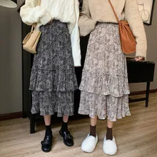 Fdfklak юбка женская весна осень длинные юбки корейские маленькие цветочные плиссированные юбки с оборкой Высокая талия торт юбка женская