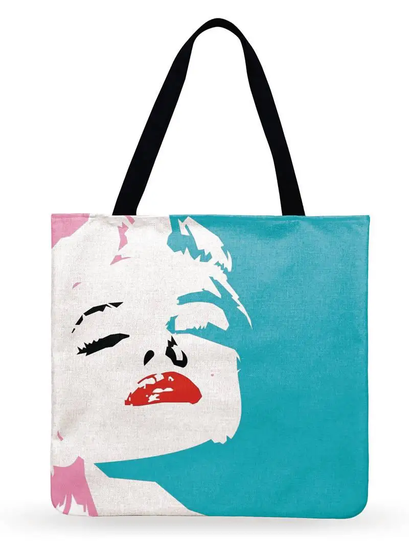 Ladies Shoulder Bag Monroe And Hepburn Pop Art Painting Print Tote Bag Women Casual Tote Fashion Shopping Bags Outdoor Beach Bag 