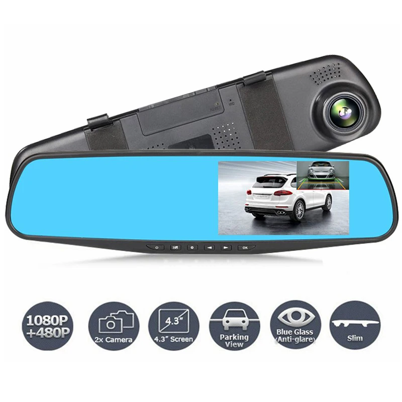  DVR Dual Lens Car Camera Full HD 1080P Video Recorder Rearview Mirror With Rear view DVR Dash cam A