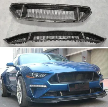 

ABS PRIMER / CARBON FIBER Above & Below FRONT BUMPER RACING MESH GRILLS GRILLE For Ford Mustang 2018 2019 2020 2021