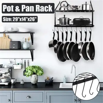 

2 Tiers Wall-mounted Kitchen Shelf Organizer Storage Rack Holder Space-Saving Shelf Kitchen Accessories Storage Organizer Hooks