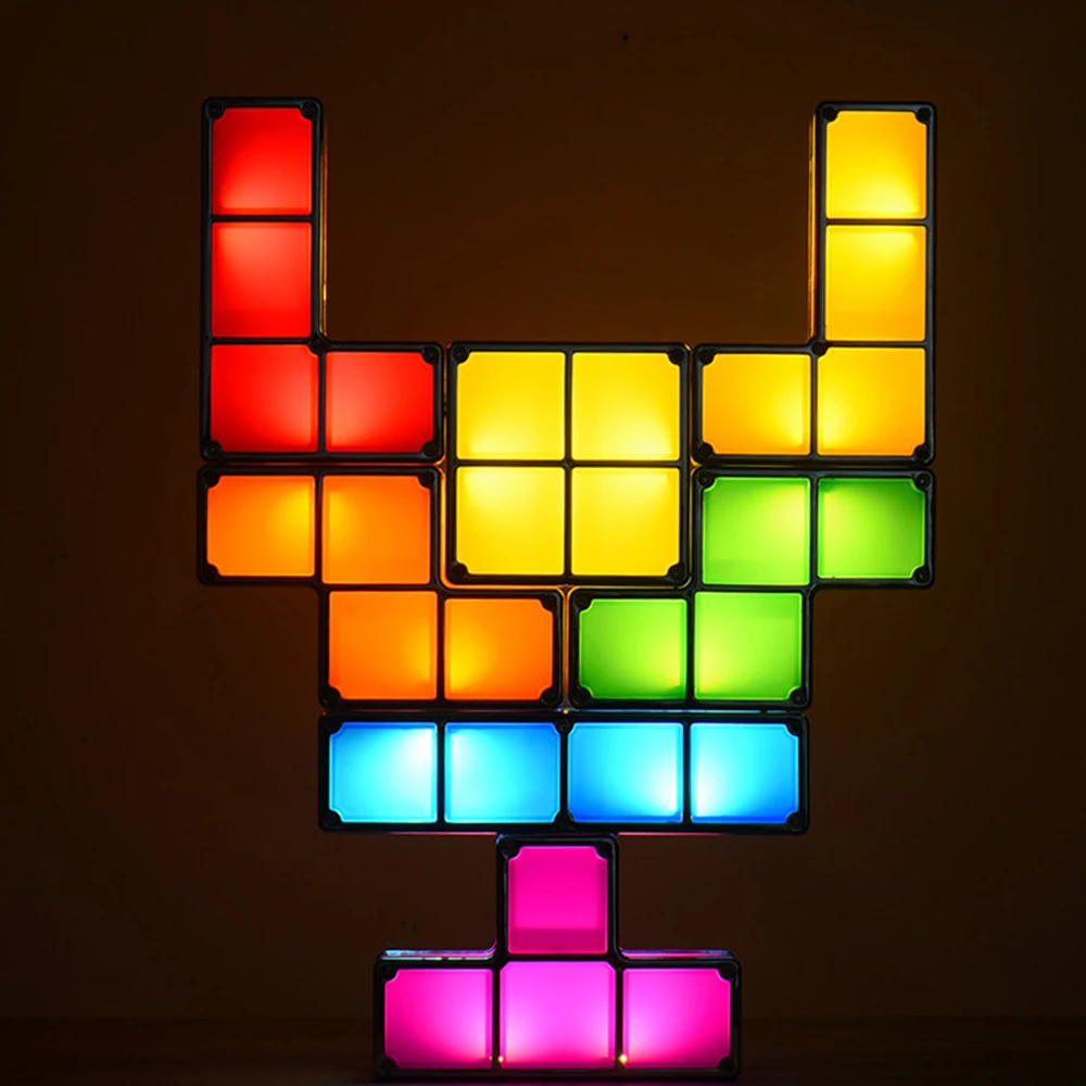  Night Lamp Tetris Block ABS DIY Puzzle Constructible Decorate Night Light LED Light Full Contact St