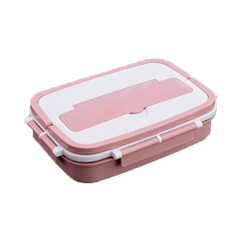 Sealed Leakproof Portable Lunch Box Double Stainless Steel 4 Color Optional Case - Цвет: Розовый