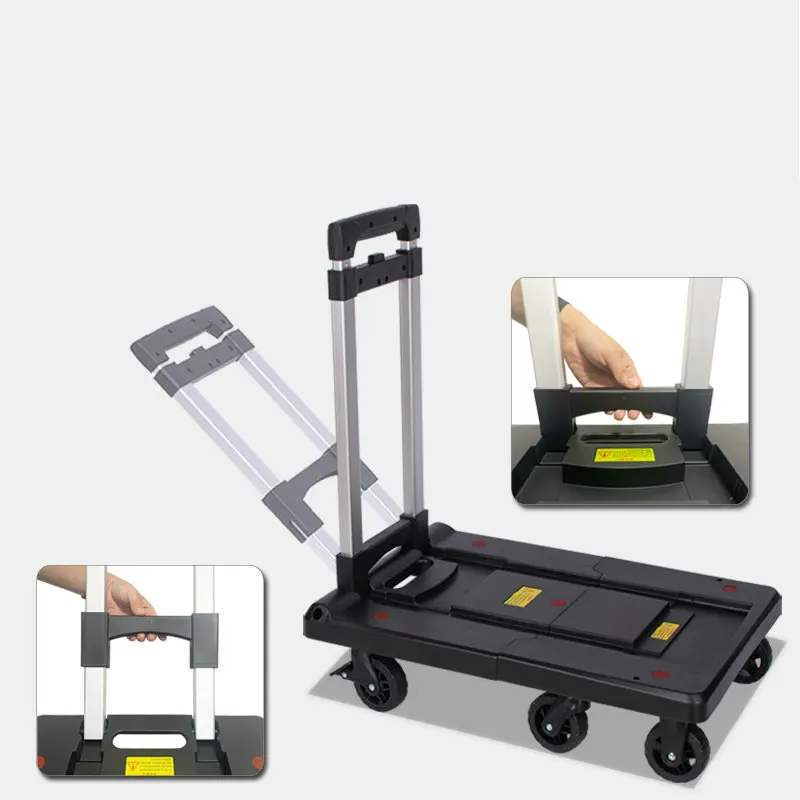 150KGS Heavy Load Total Folding Extendable Transport Platform Dolly Trolley Hand Cart Truck with Brake and Aluminium Chassis