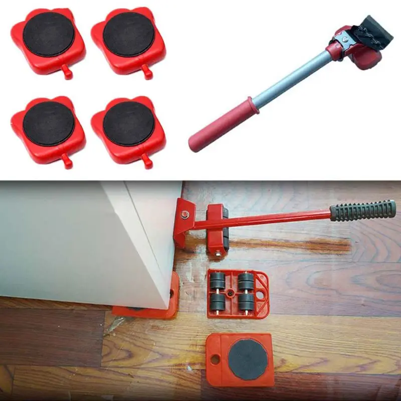 5Pcs Professional Furniture Mover Tool Set Heavy Stuffs Transport Lifter Wheeled Mover Roller with Wheel Bar Moving Hand Device-2