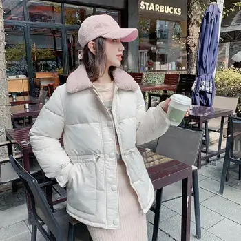 

2019 Autumn And Winter Down Jacket Women Fashion Short Loose Bread Service New Lamb Wool Coat