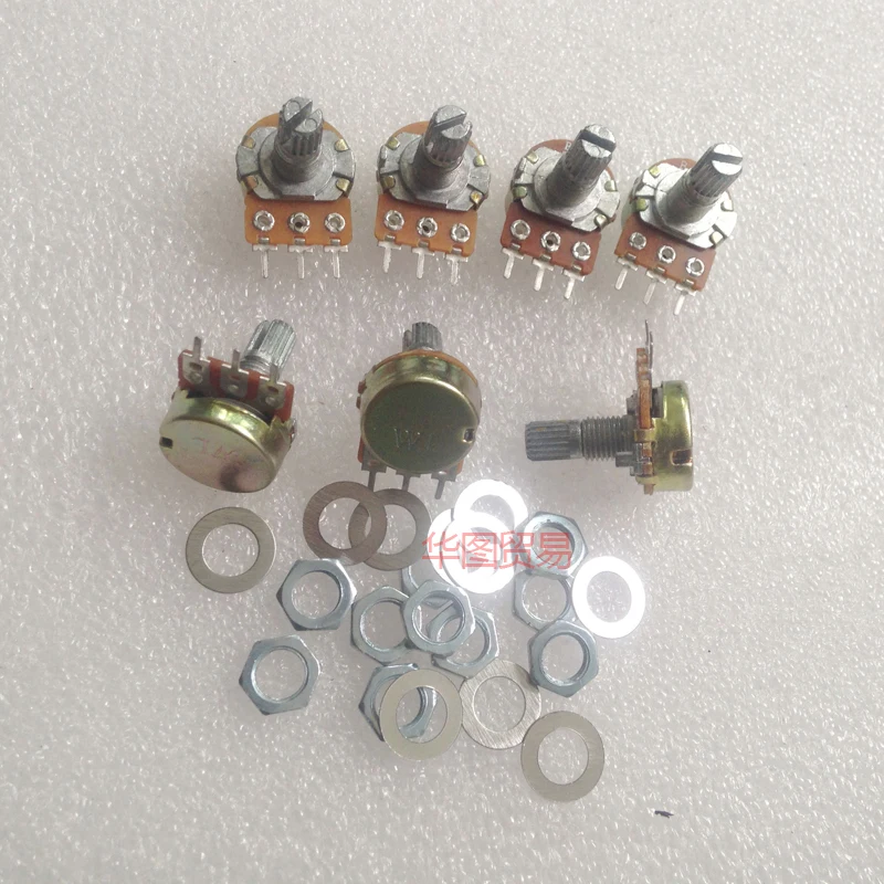 10pcs WH148 B1K 2K 5K 10K 20K 50K 100K 500K 1M 3 feet Single linked potentiometer Linear Potentiometer 15mm Shaft With Nuts