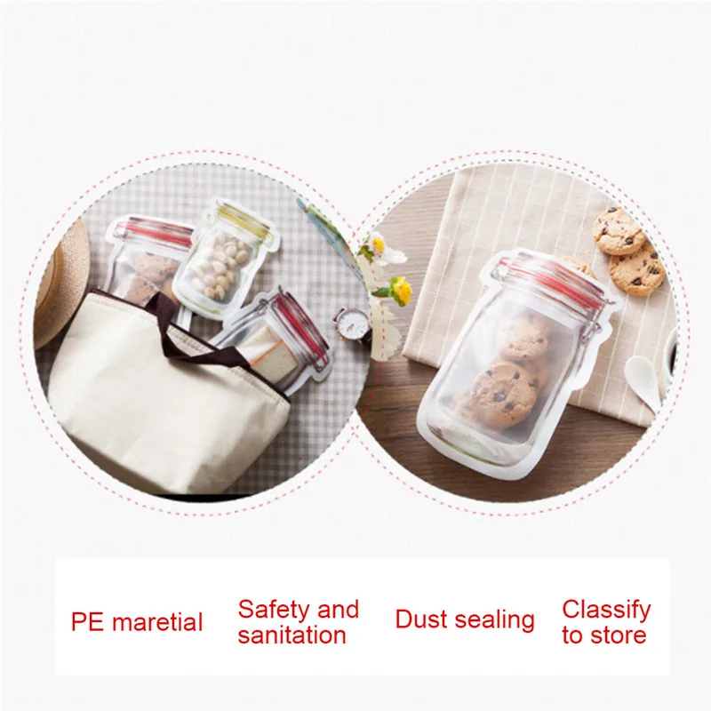 Мейсон банка в форме пищевой контейнер пластиковый пакет прозрачный Мейсон бутылка моделирование молнии хранения закуски пластиковая коробка